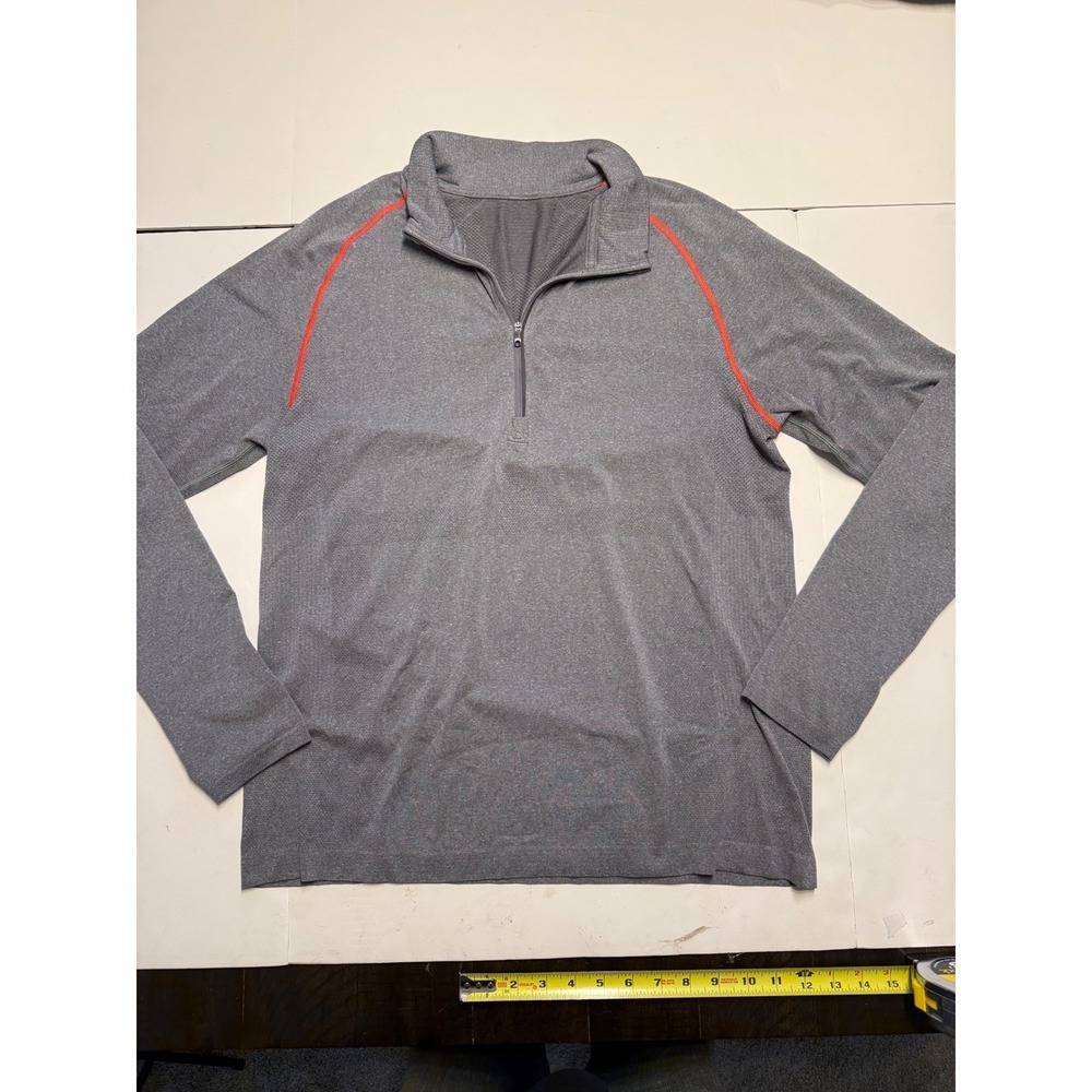 Lululemon Metal Vent Tech 1/2 Zip 2.0 Pullover Grey Orange Mens Large